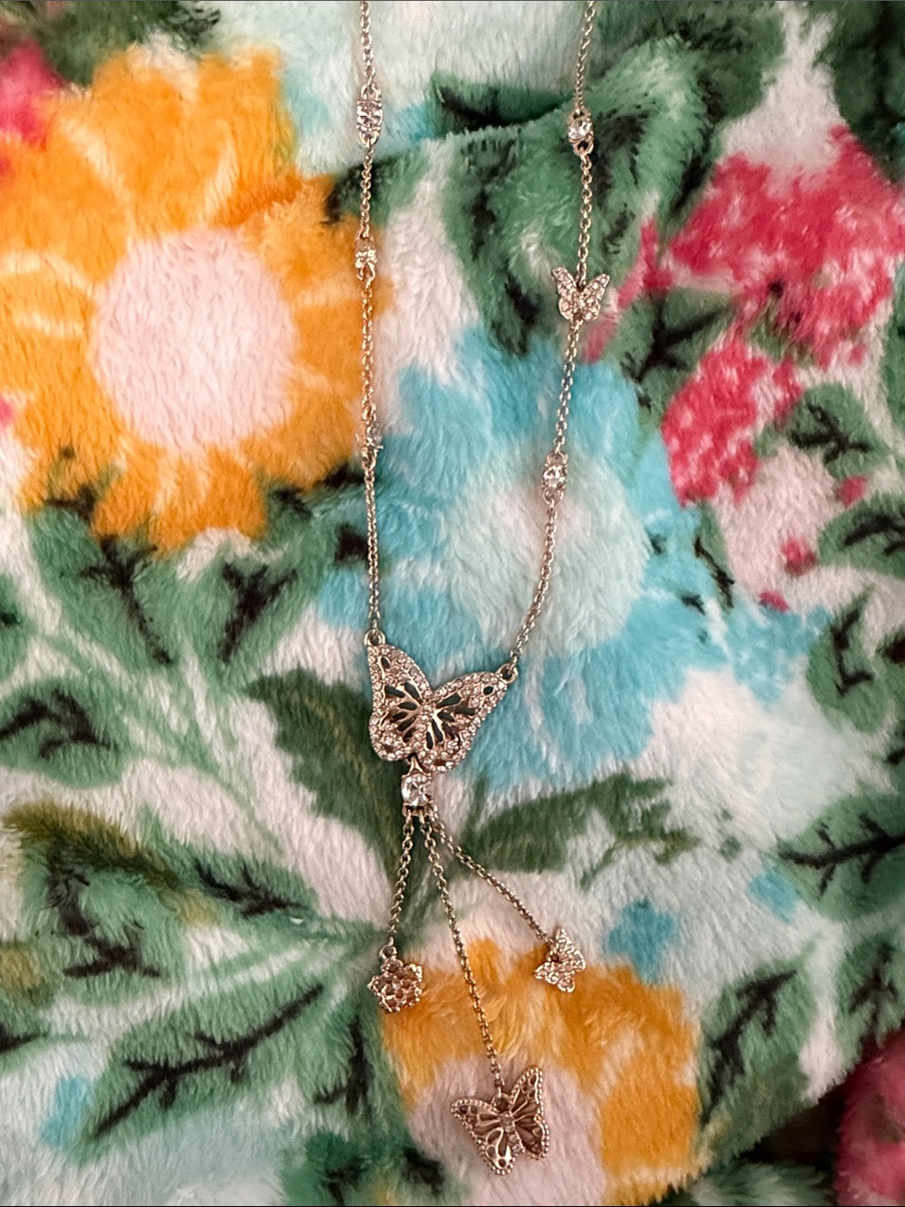 Marchesa Silver Butterfly Lariat Necklace with Dangle Charms